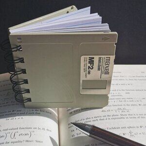 Upcycled Floppy Disk Notebook, Guy Gift for Dad Lined Paper Vintage 90s Computer
